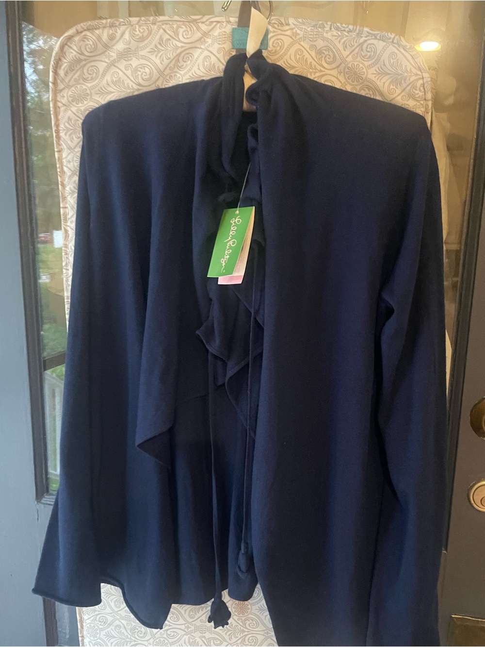 Lily Pulitzer Navy Ruffle-Front Open Cardigan NWT